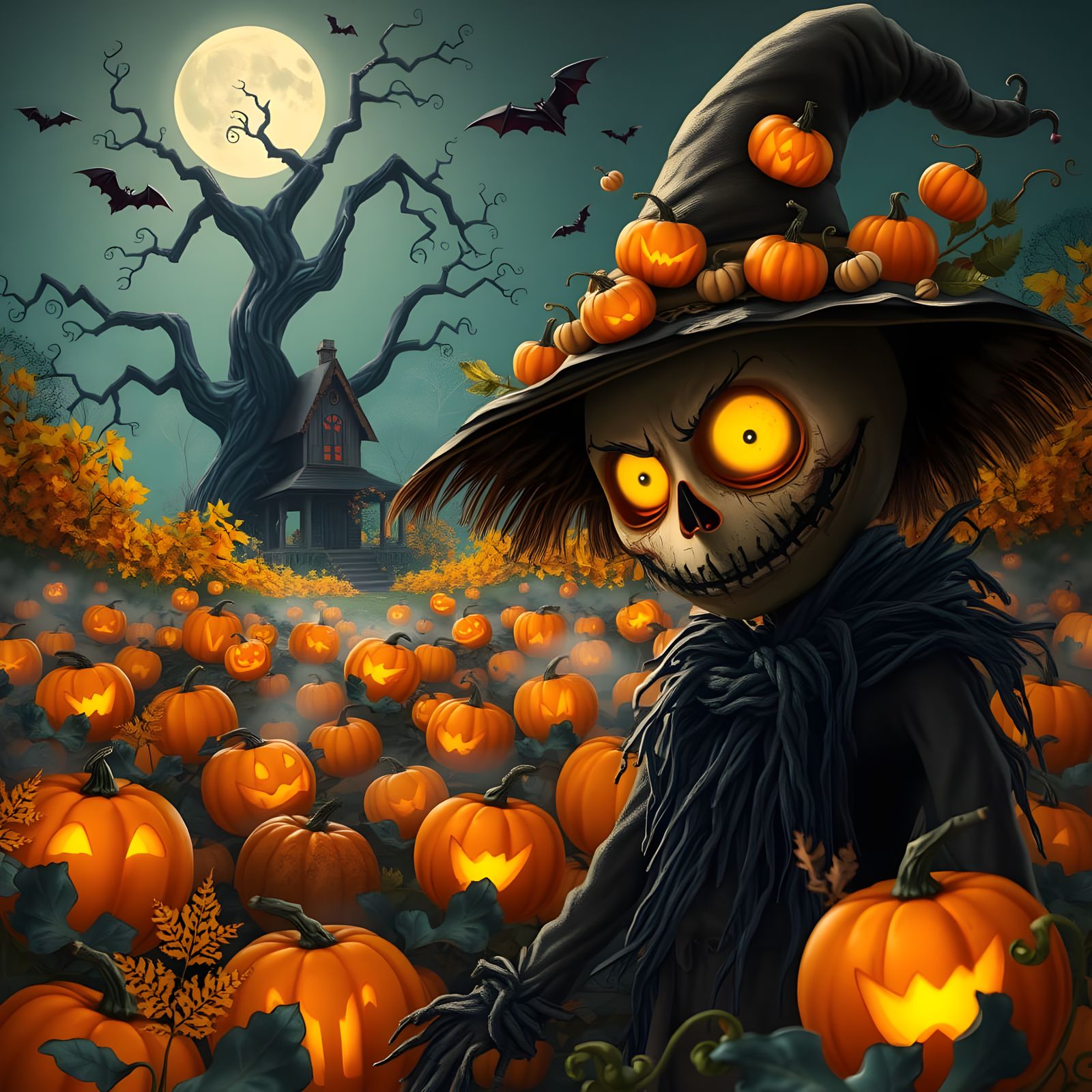Magical Halloween Scarecrow in Fantasy Art Style