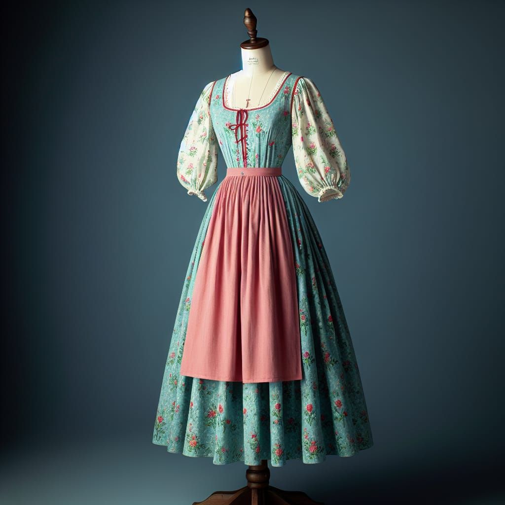 Aquamarine Floral Peasant Dress with Pink Apron