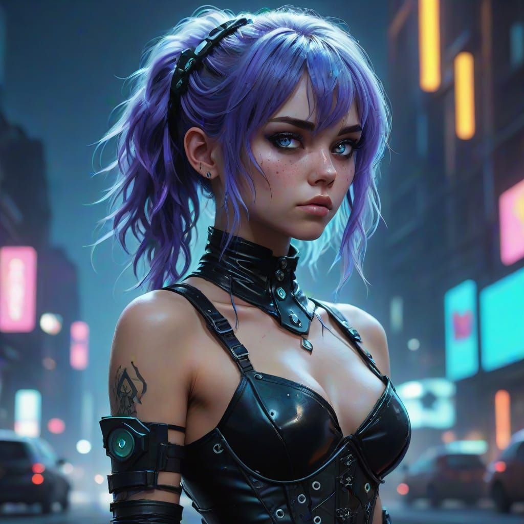 Gothic Cyberpunk Assassin in High-Contrast, Detailed Style