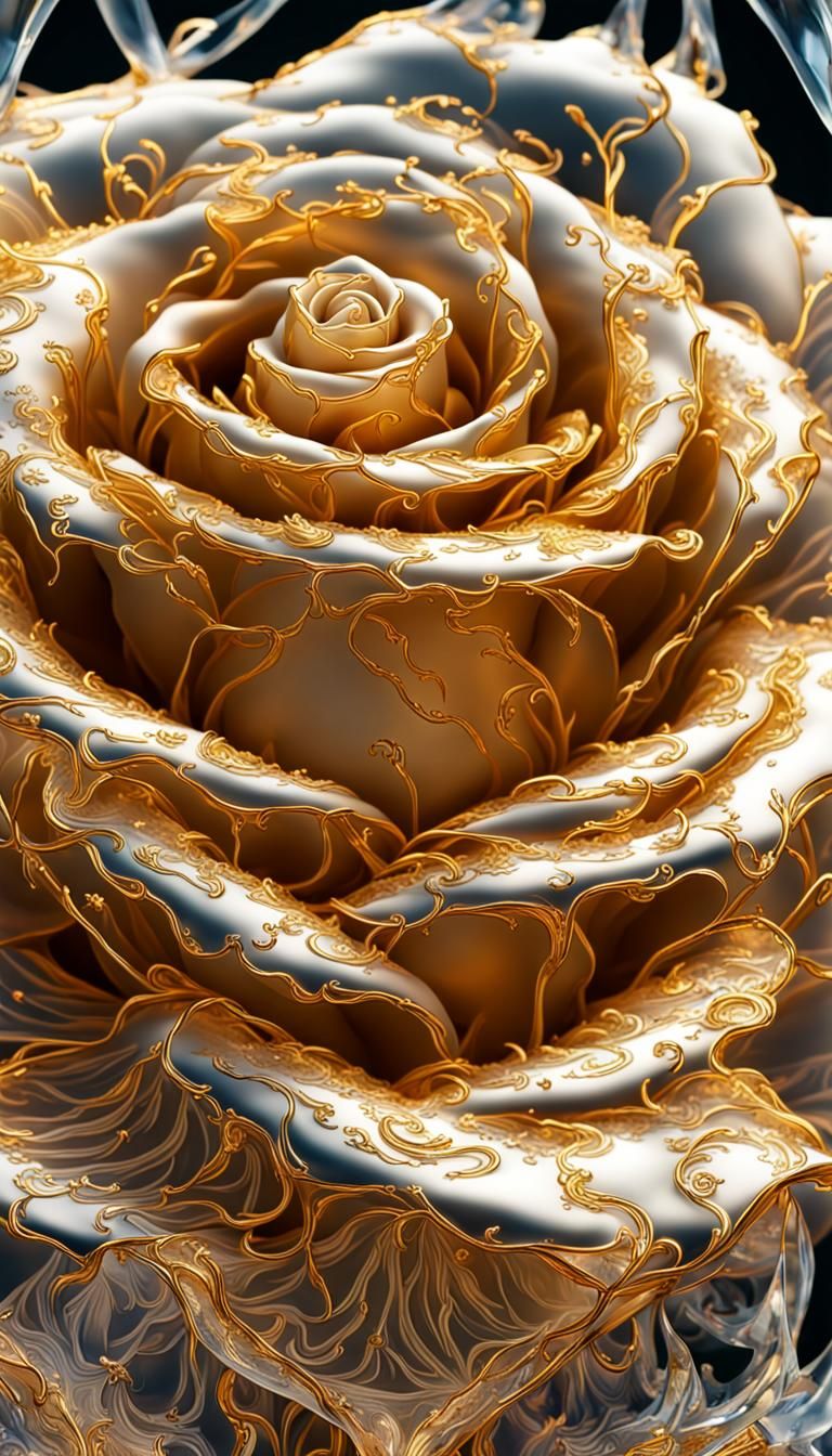 Translucent Ice Rose with Gold Fractal Trim