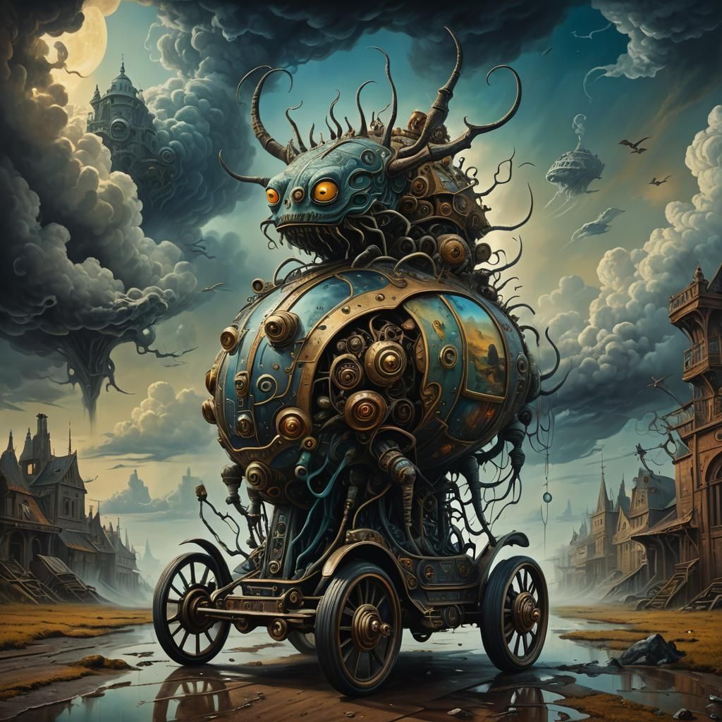 Melancholic Surrealist Creature on Wheels in Detailed Matte ...