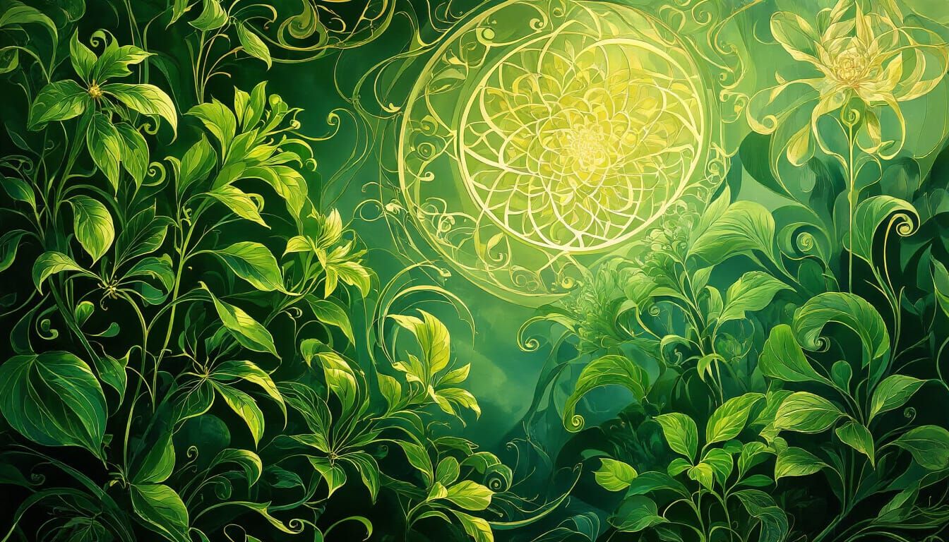 Art Nouveau Botanical Art with Geometric Patterns