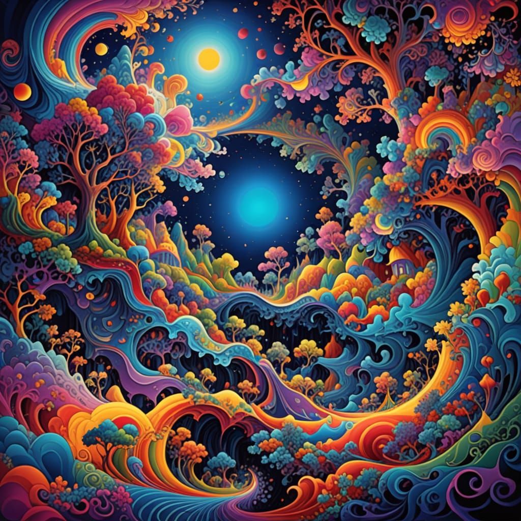 Psychedelic Fractal Dreamscape in Iridescent Hues