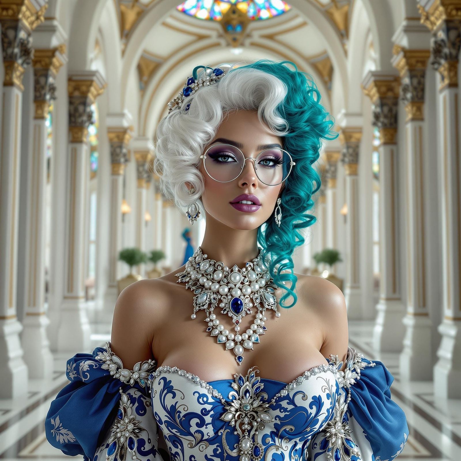 Stunning Woman in Opulent Formal Entry Hall