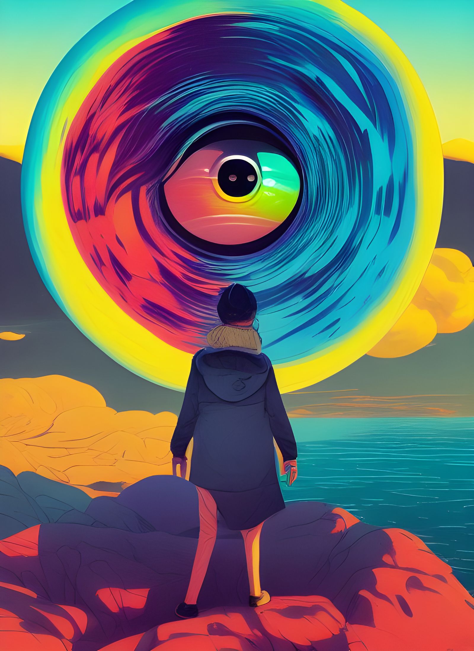 Colorful Portrait with Spiral Eyes in Modern Style