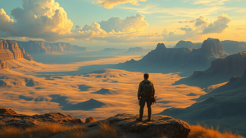 Romantic Landscape with Figure in Oil Painting Style