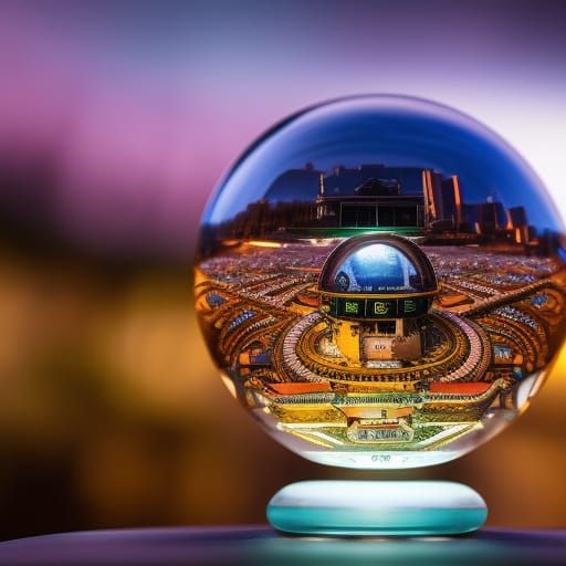 Robotic Future Factory Inside Crystal Ball, Digital Art