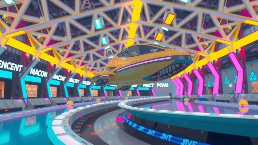 Neon Racing Track with Futuristic Hovercraft