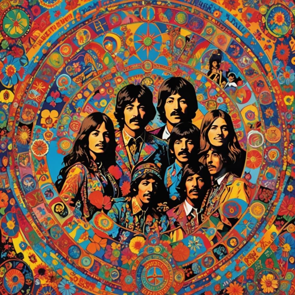 Psychedelic 1960s Poster Art with Icons