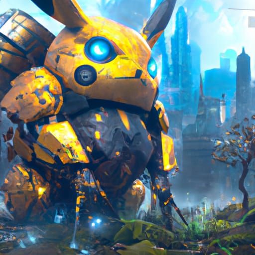 Cyberpunk Pikachu Robot in Ghibli Style