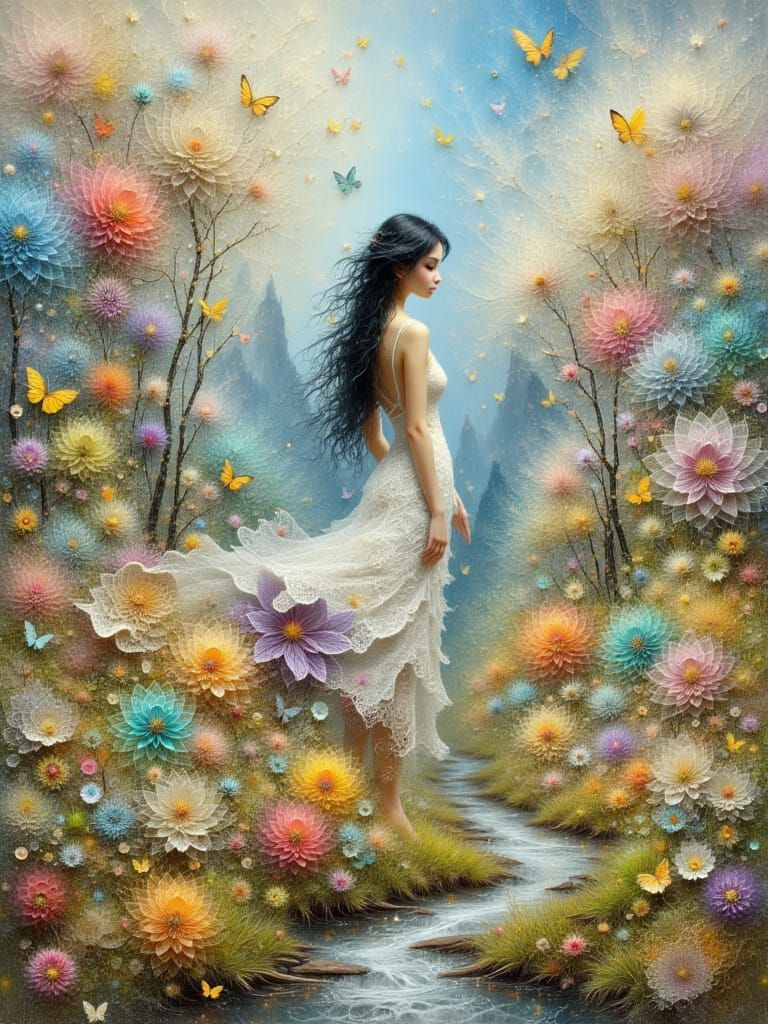 Fractal Lace Fairy in Whimsical Oil Painting