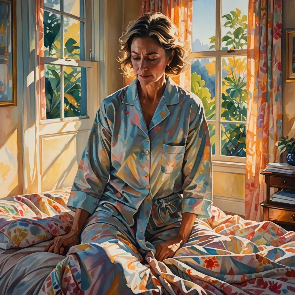 Woman in Pajamas: a Gouache Watercolor Masterpiece