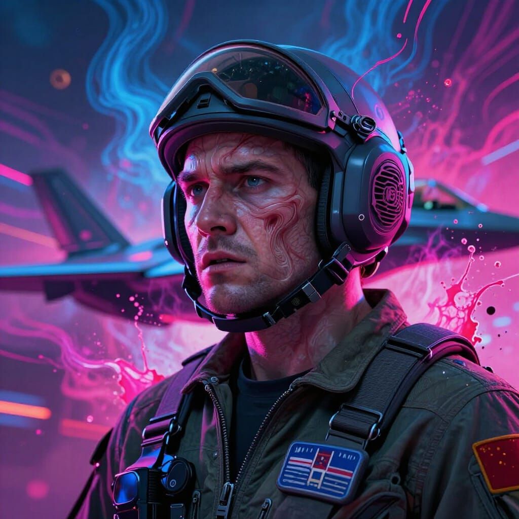 F-35 Pilot Cognitive Dissonance in Neon Splash Art
