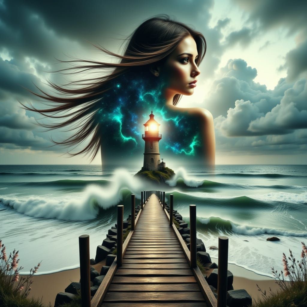 Surreal Stormy Seascape with Italian Woman