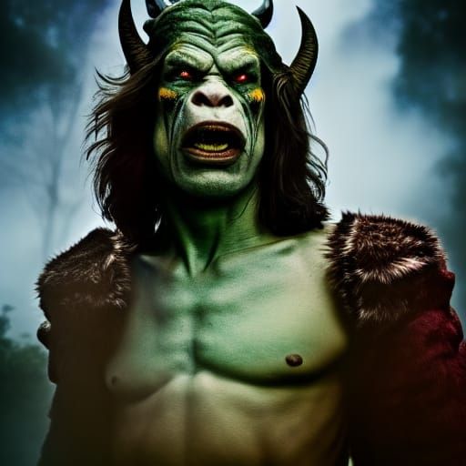 Fantasy Orc Warlord Portrait in Kinkade Style