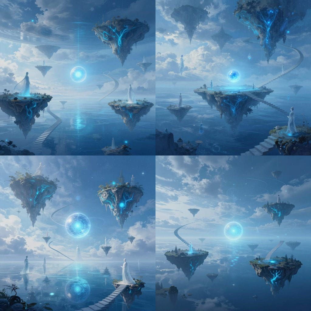 Dreamlike Blue Landscape with Floating Islands