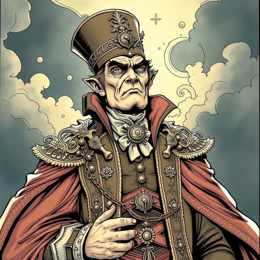 Comic Character in Elaborate Attire, Gustave Doré Style