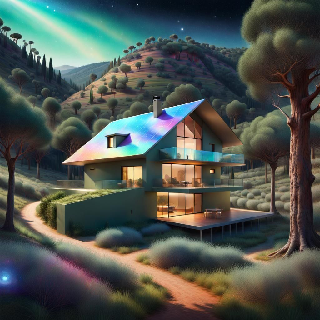 Valley Home Surrounded by Forest: Holographic Astral Illustr...