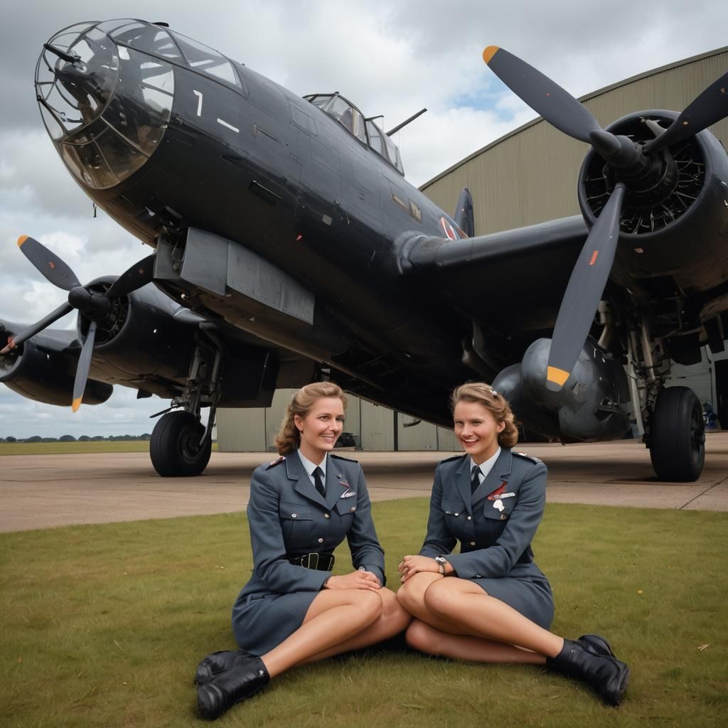 RAF Majors Posing with Silver Bomber Airplane