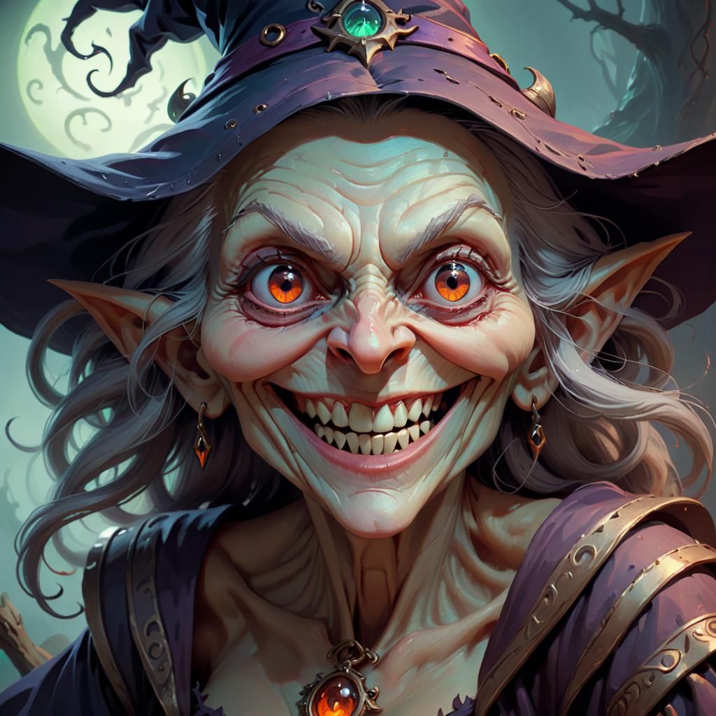 Creepy Witch Portrait in Oil Painting Style