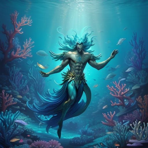 Merman Swims Through Coral Reef in Ethereal Glow