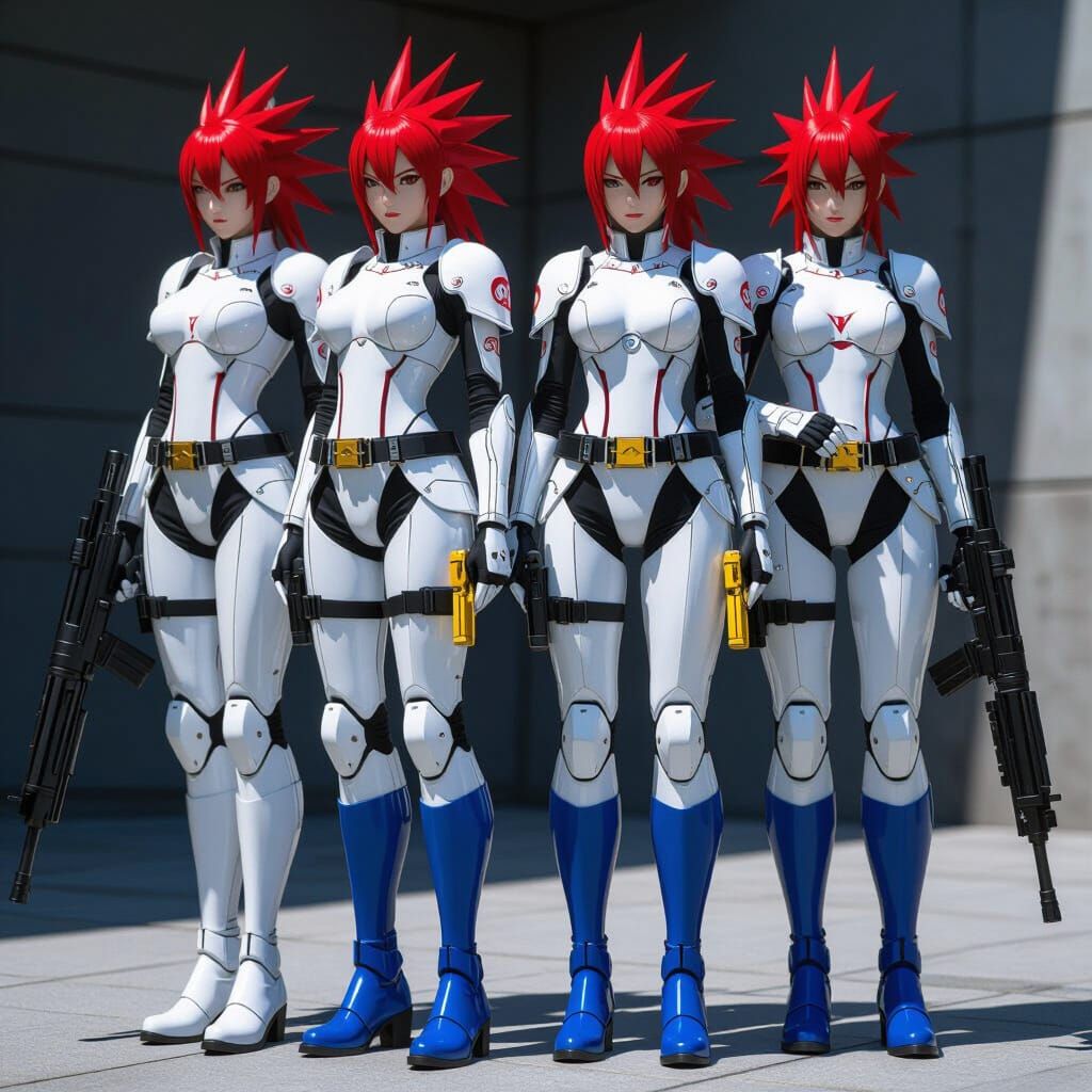 Anime Warriors in Steel Armor, HDR Realistic Scene