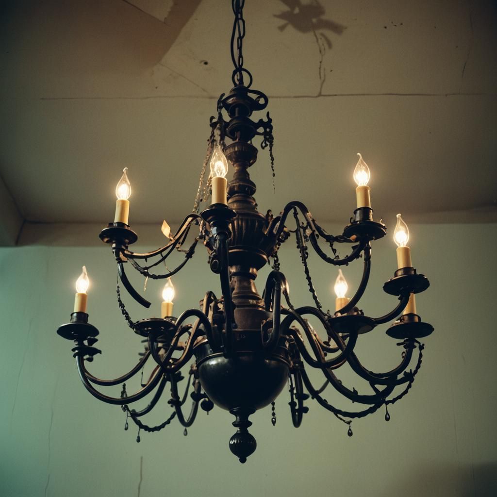 Dramatic Petrol Lamp and Chandelier in Film Still