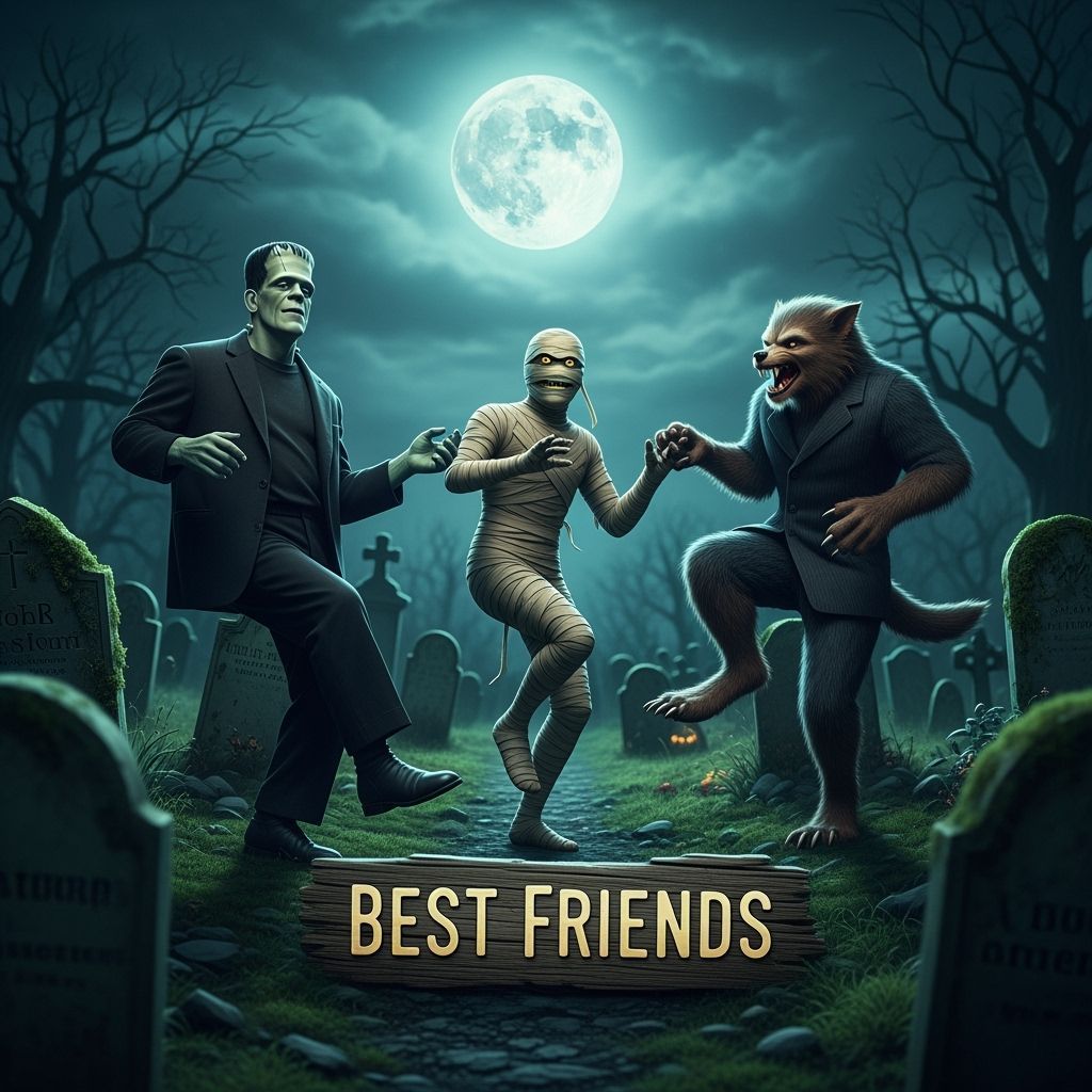 Monsters Celebrate Friendship in Cemetery