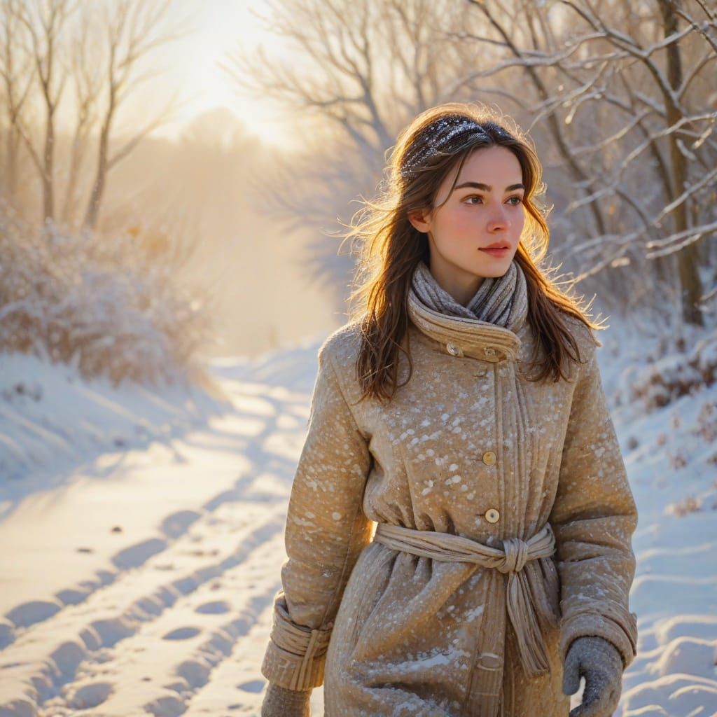 Impressionistic Winter Stroll in Warm Golden Light