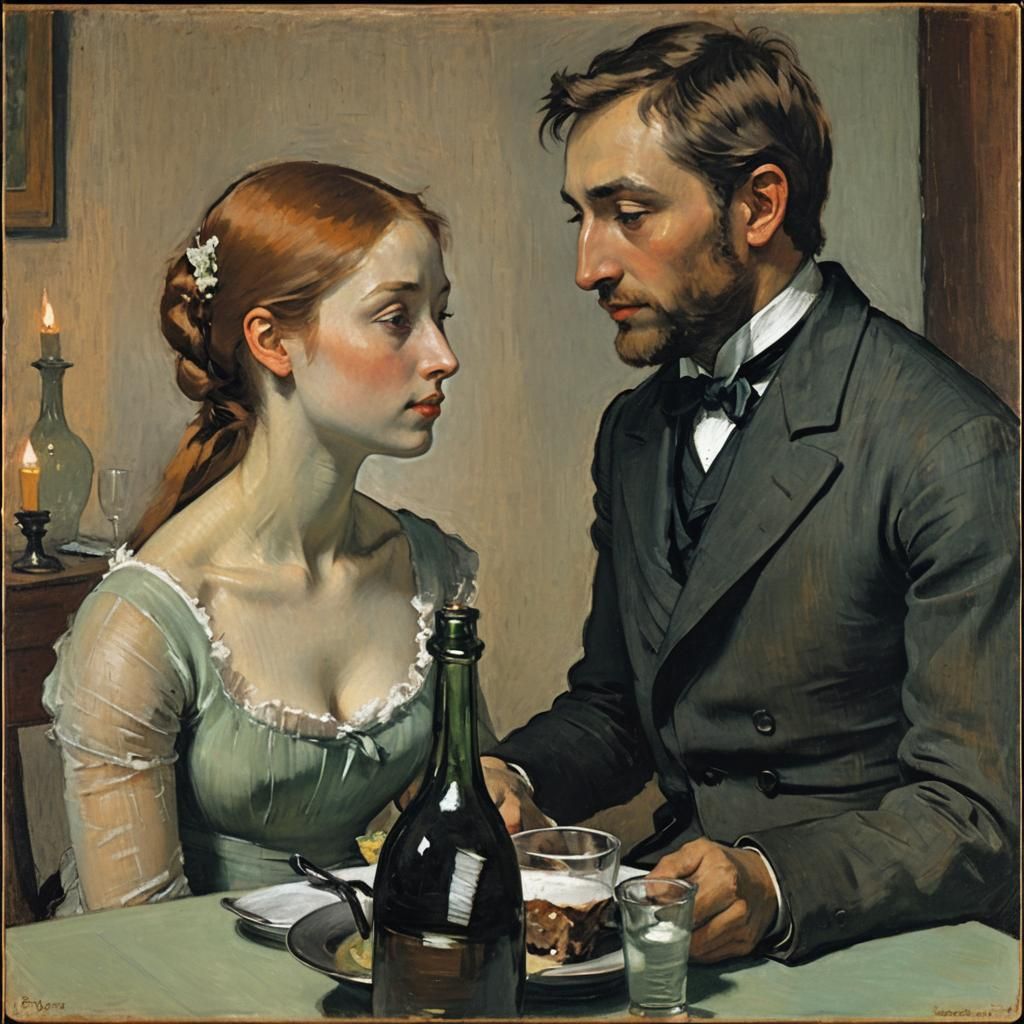 Romantic Dinner in the Style of Edgar Degas