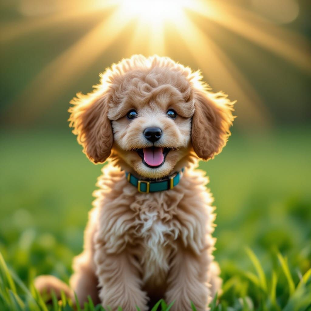 Happy Poodle Puppy in Sunshine Rays