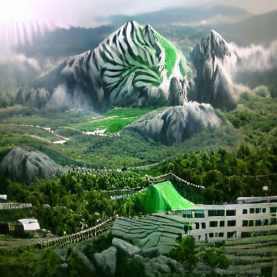 Detailed Matte Painting of a Green Tiger Mountain