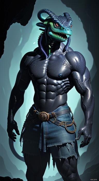 Bioluminescent Lizardwoman Medusa in Surrealist Style