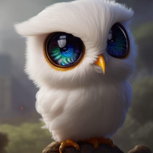 Cute Knitted Yarn Owl with Big Rainbow Eyes