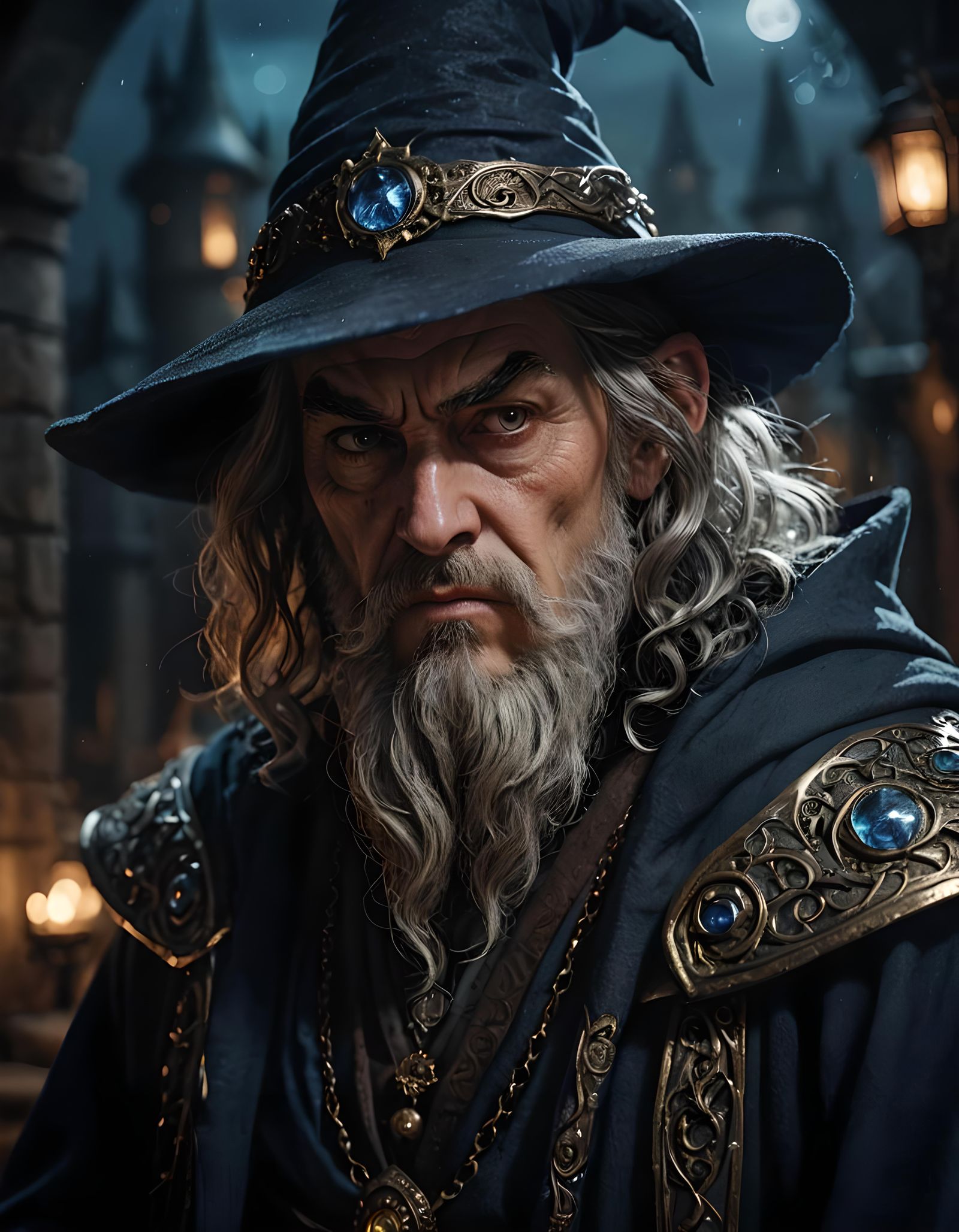 Menacing Wizard Portrait in Fairycore Style