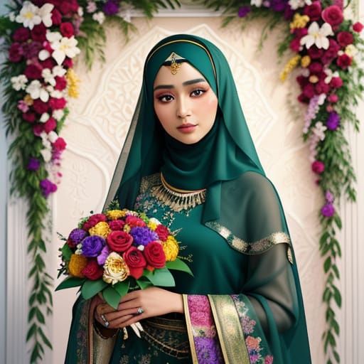 Pakistani Woman with Flowers: Renaissance Portrait