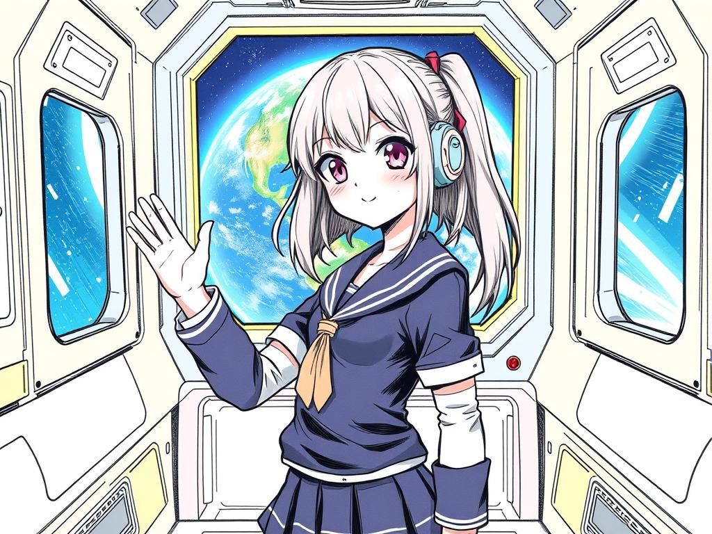 Girl in Space Station: Manga Style Drawing
