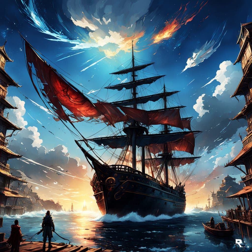 Sunset Celebration: Sky Mariner Festival in Dark Fantasy Sty...