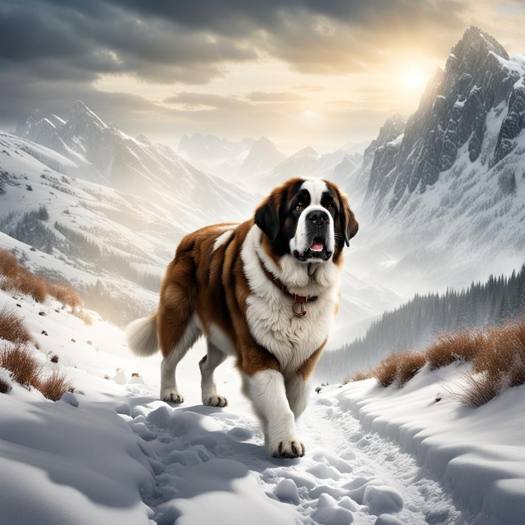 Saint Bernard Dog Rescue Mission in Snowy Hills