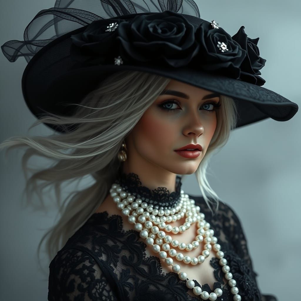 Elegant Woman in Black Lace Portrait