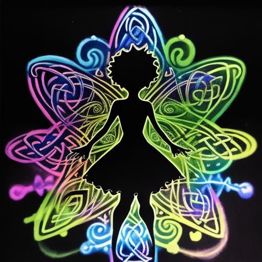 Celtic Fairy Silhouette in Child's Crayon Style