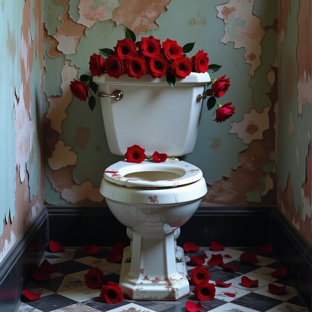 Antique Toilet Adorned with Roses in Gothic Style