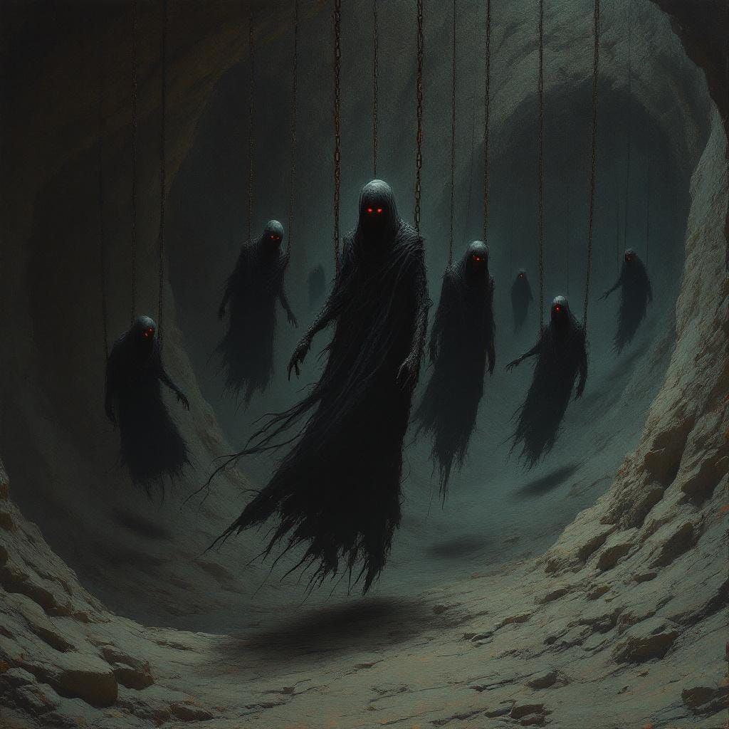 Spectral Figures in a Dark Abyss, Impasto Style