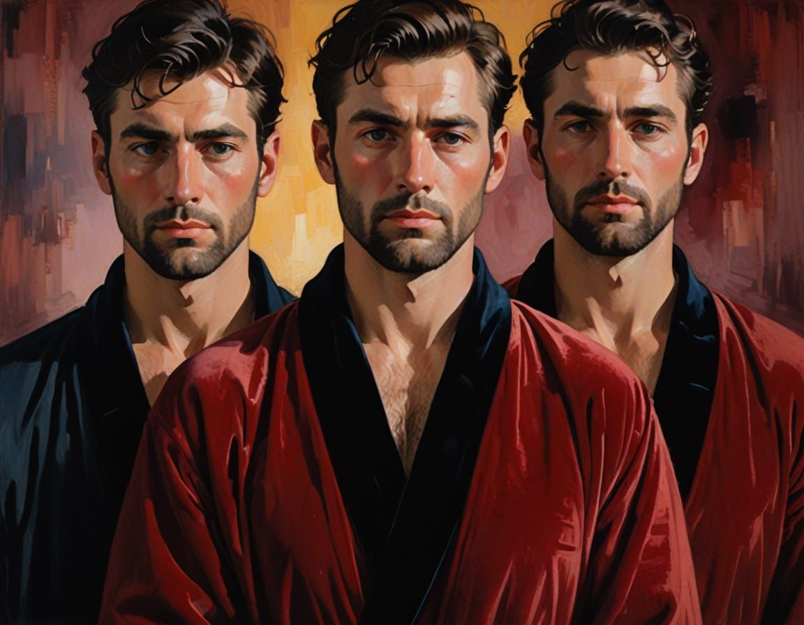 Impressionist Oil Painting of Men in Red Velvet Robes
