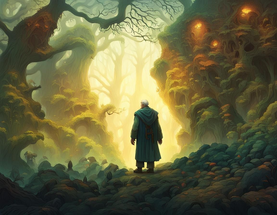 Resilient Elderly Man in Mystical Forest
