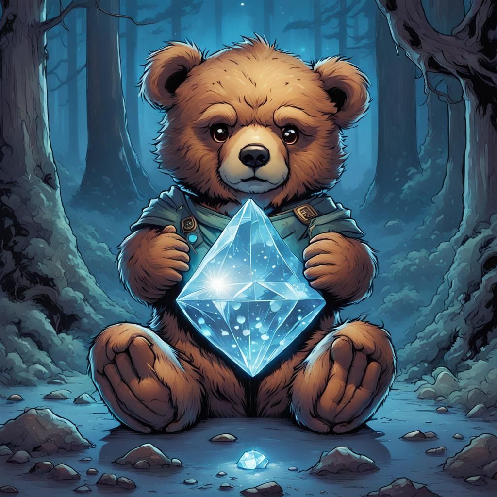 Sparkling Blue Crystal Held by Cute Bear Doll