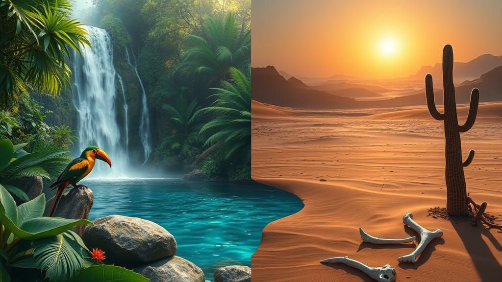 Contrasting Ecosystems in Hyperrealistic Style