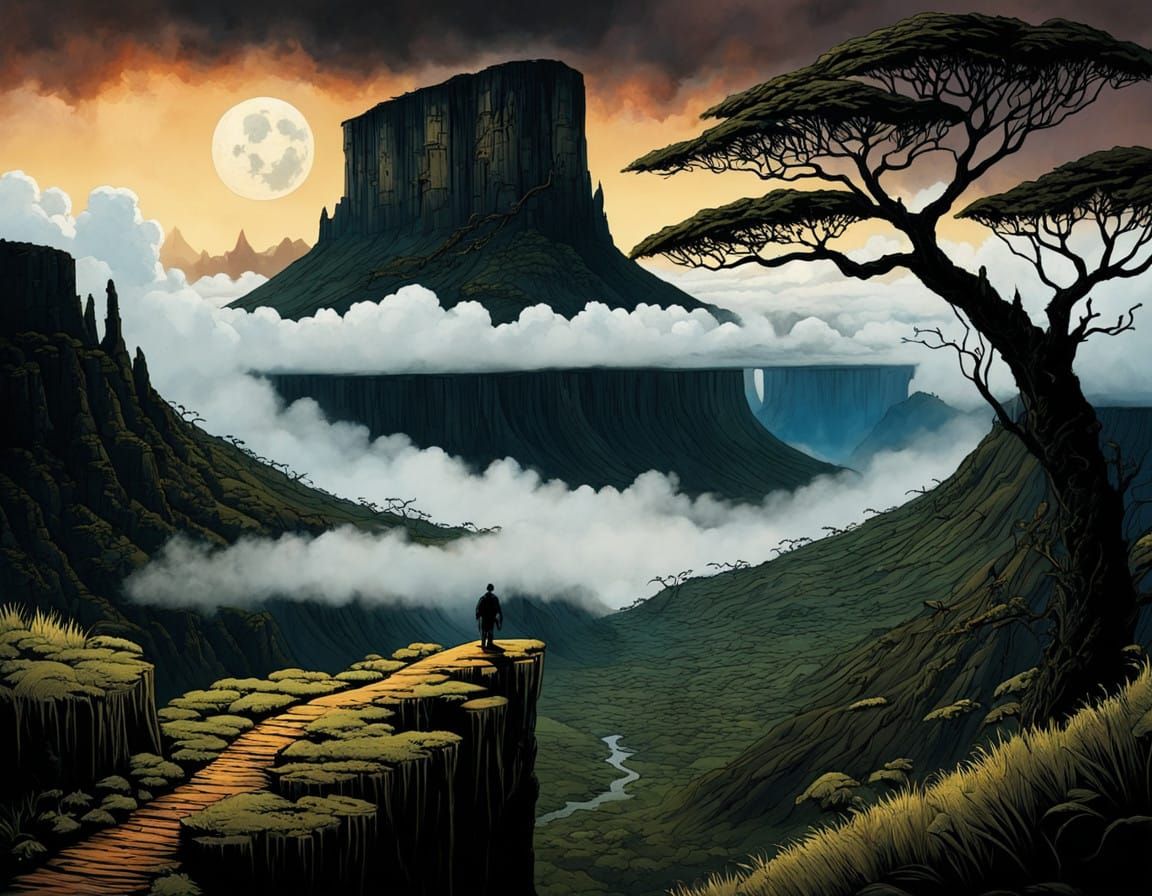 Ethereal Mountainscape in Intricate Watercolor Style