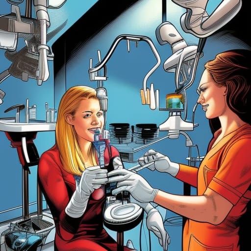 Female Dentist in Comic Book Art Style