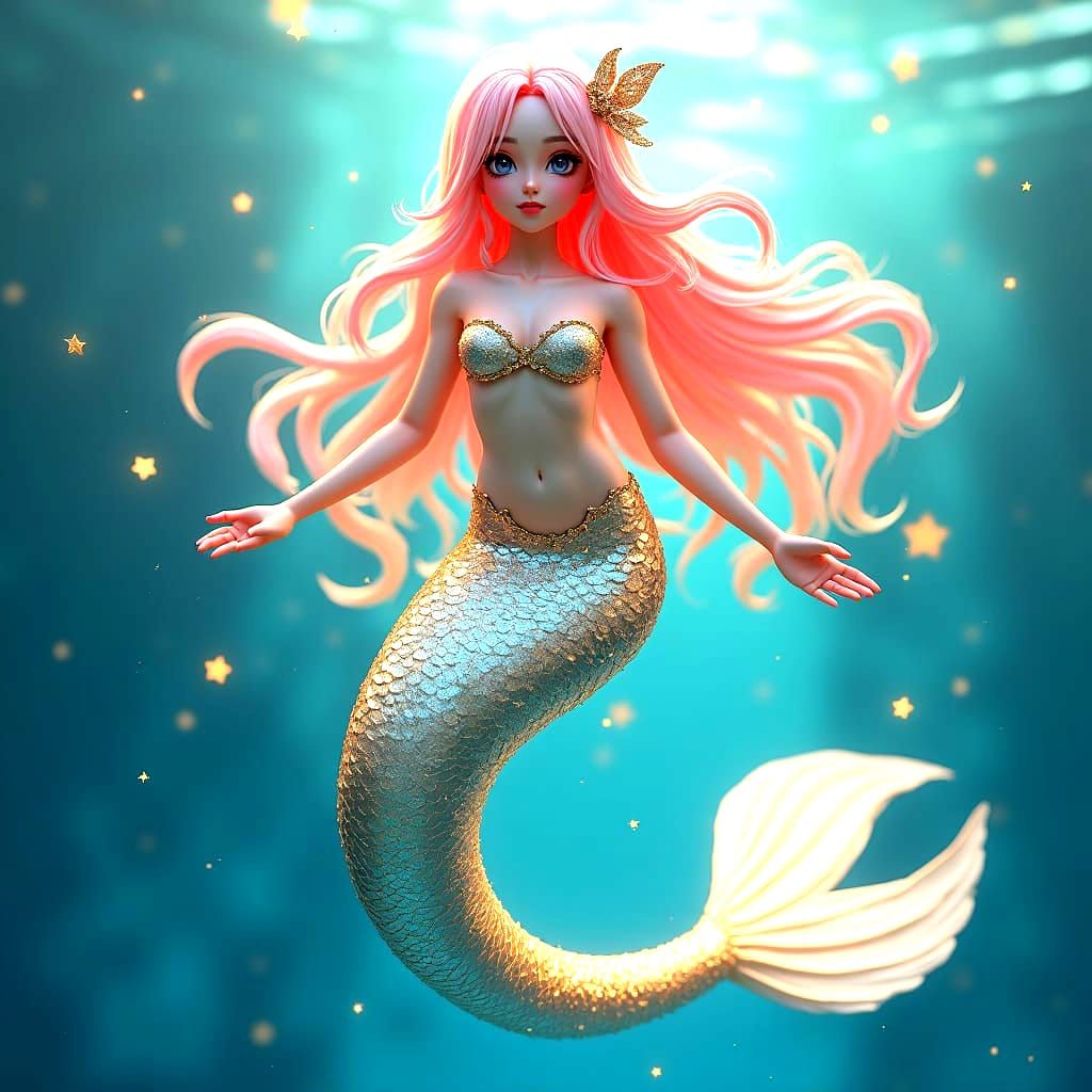 Rainbow Mermaid in Anime Style 3D Art